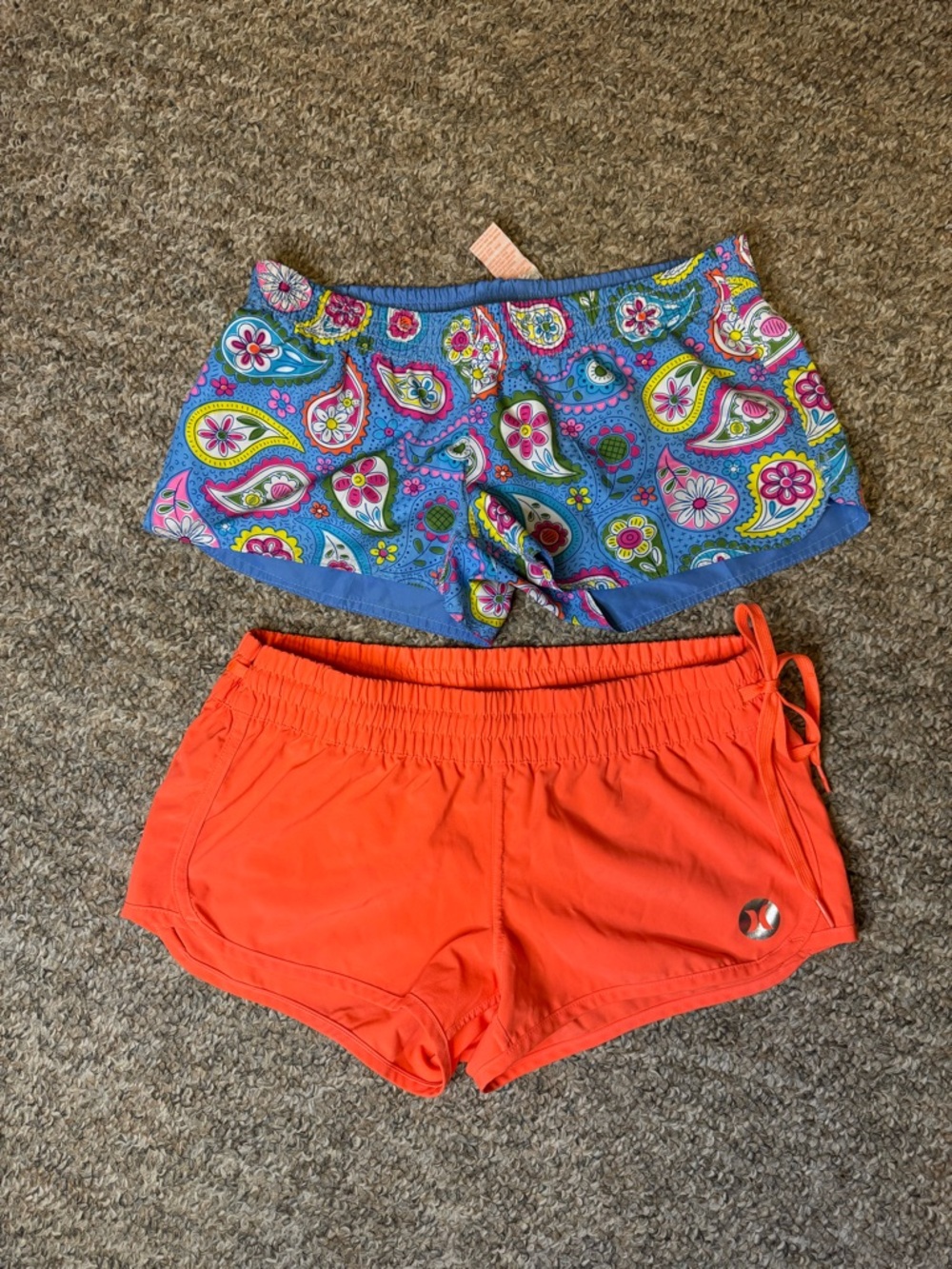 BUNDLE of Two Pairs Women’s Athletic/Board Shorts - Paisley Blue & Bright Orange